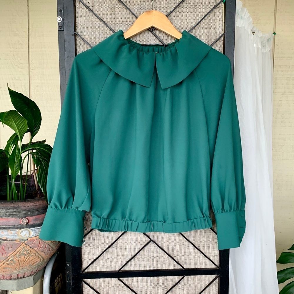 Zara Green Flowy Dress Shirt Medium Long Sleeve